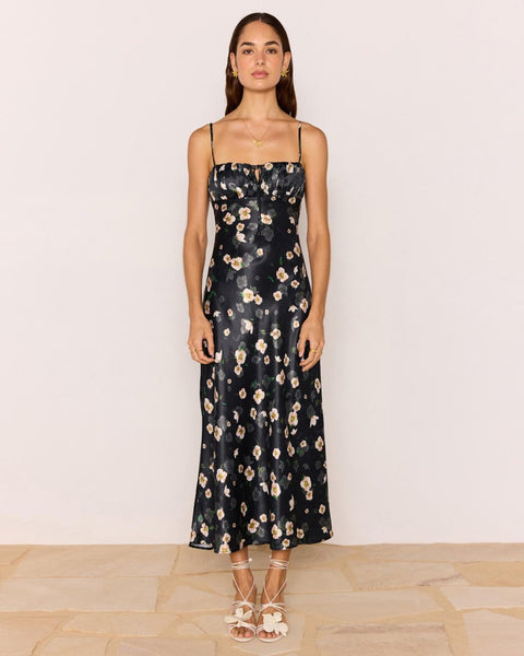 Elinor Bias Midi Dress - Floral/Black