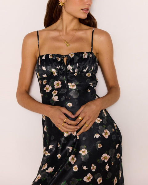 Elinor Bias Midi Dress - Floral/Black