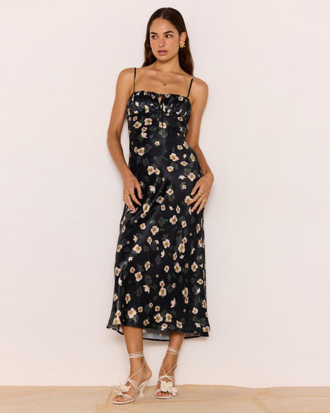 Elinor Bias Midi Dress - Floral/Black