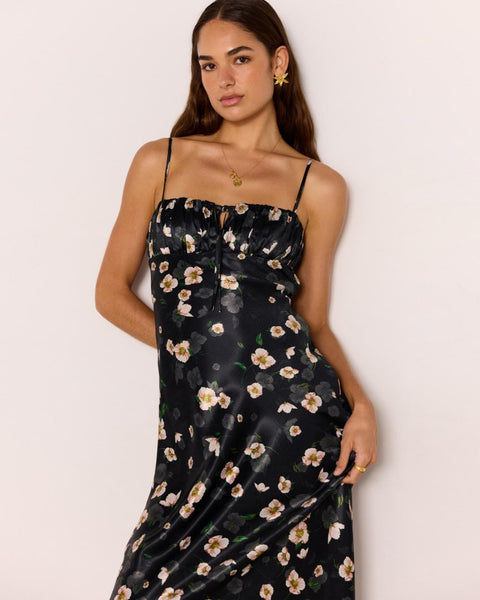 Elinor Bias Midi Dress - Floral/Black