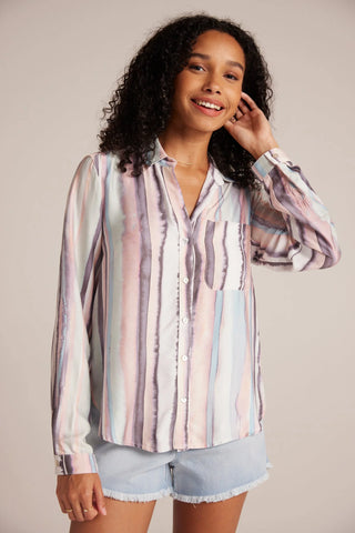 Long Sleeved Button Down Shirt - Coastal Stripe Print
