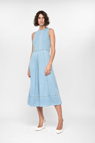 Amelia Chambray Midi Dress - Light Wash Blue