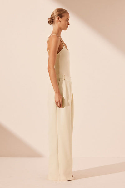 Irena Asymmetrical Pleat Front Pant - Rice