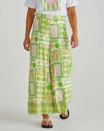 Emmett Wide Leg Pant - Green Shell Patchwork