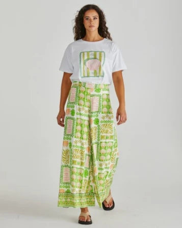 Emmett Wide Leg Pant - Green Shell Patchwork