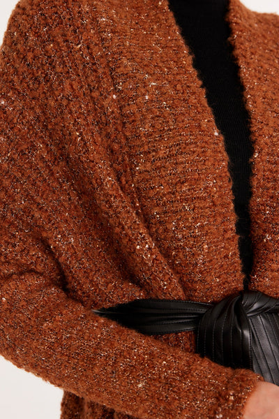 Liza Drape Cardigan - Rust Lurex
