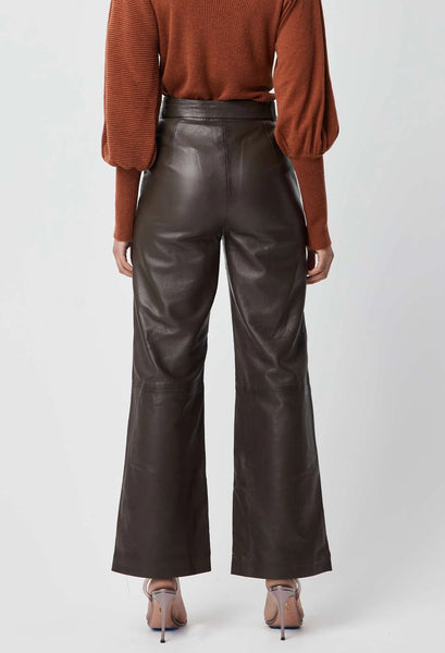 Halston Leather Wide Leg Pant - Chocolate - et seQ fashion