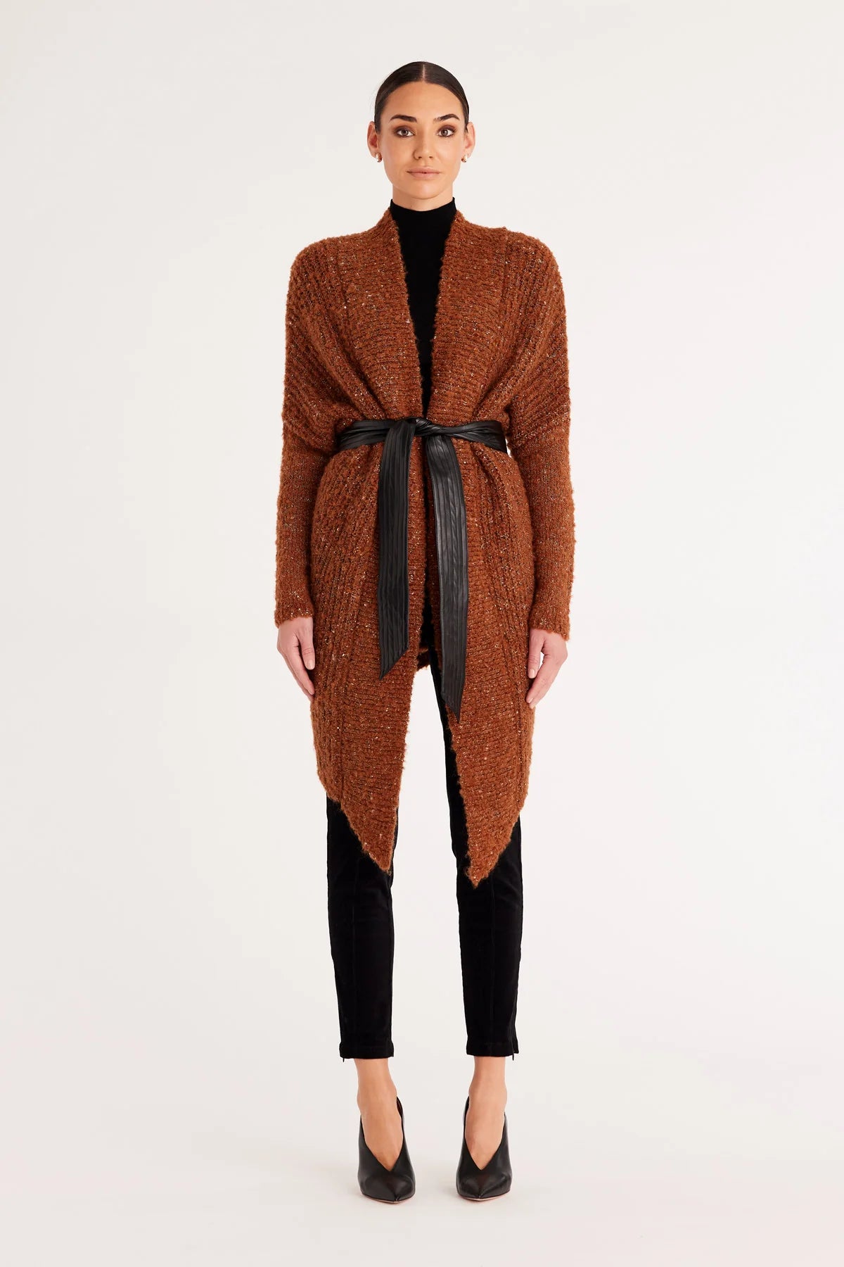 Liza Drape Cardigan - Rust Lurex