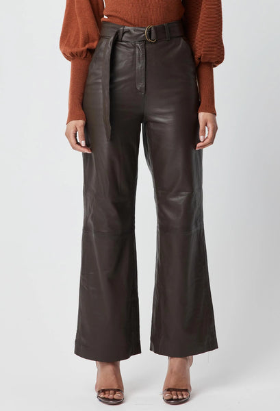 Halston Leather Wide Leg Pant - Chocolate - et seQ fashion