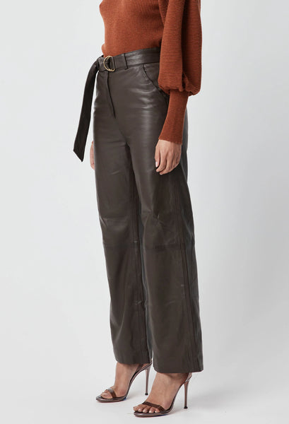 Halston Leather Wide Leg Pant - Chocolate - et seQ fashion